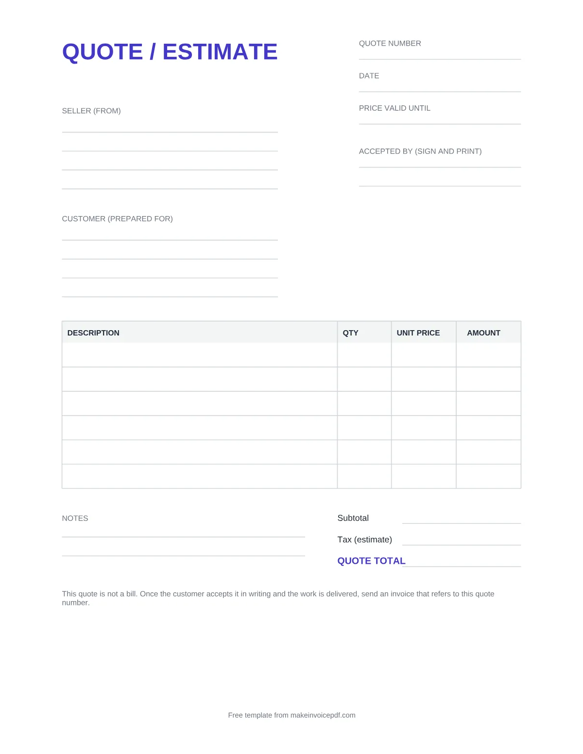 Blank quotation template, page 1