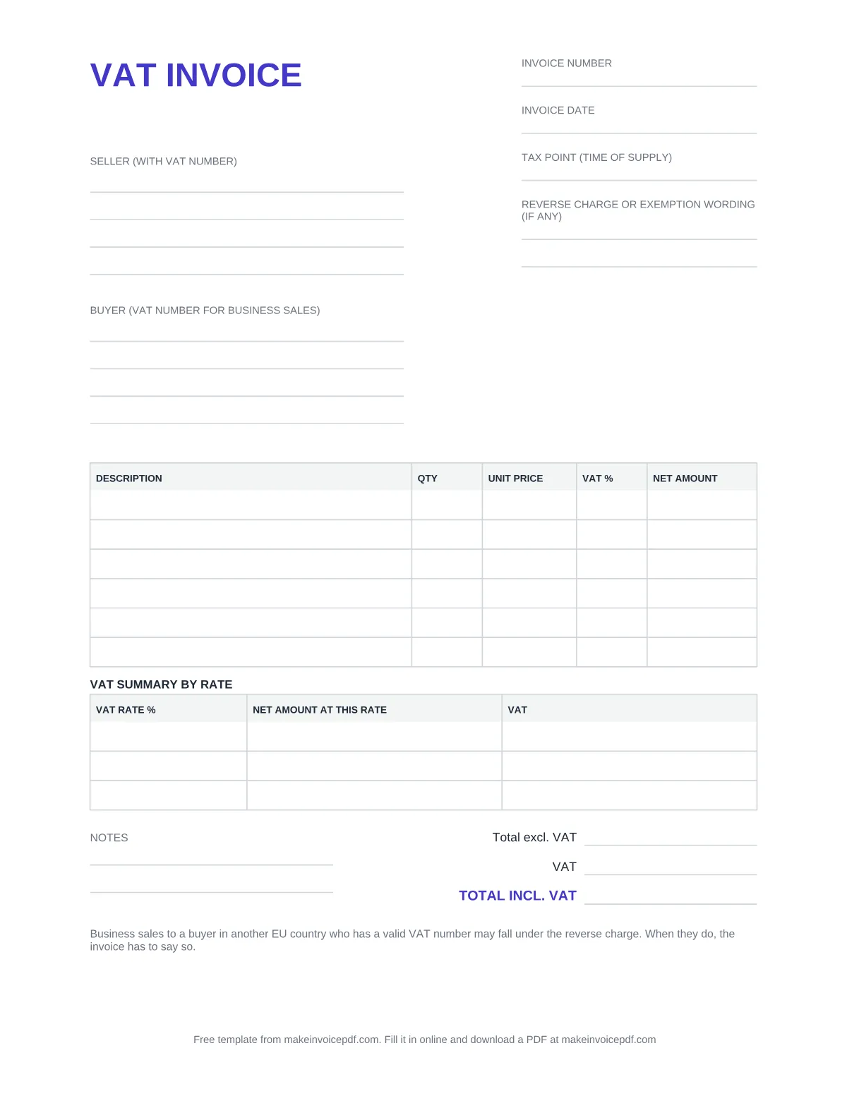Blank VAT invoice template, page 1